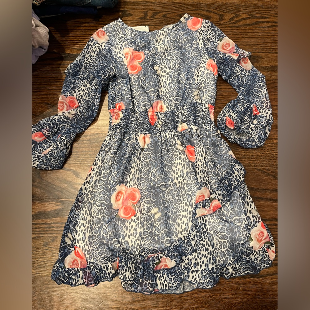 Little Girls dress with rose and leopard print